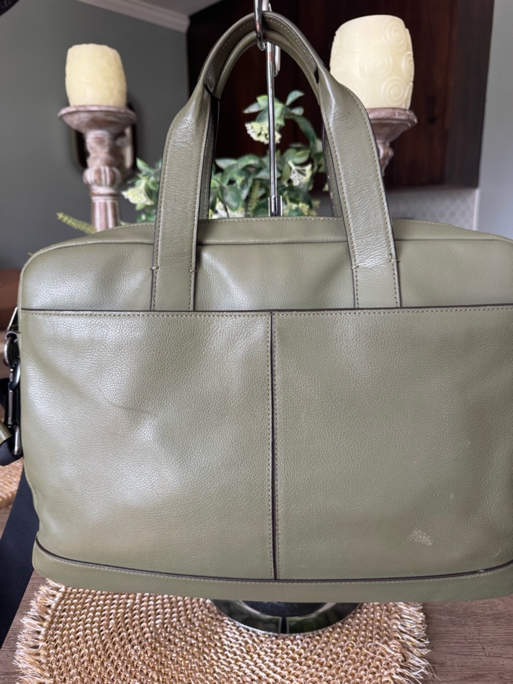 Coach Olive Green Leather Laptop Bag with Black Strap - Picture 6 of 14